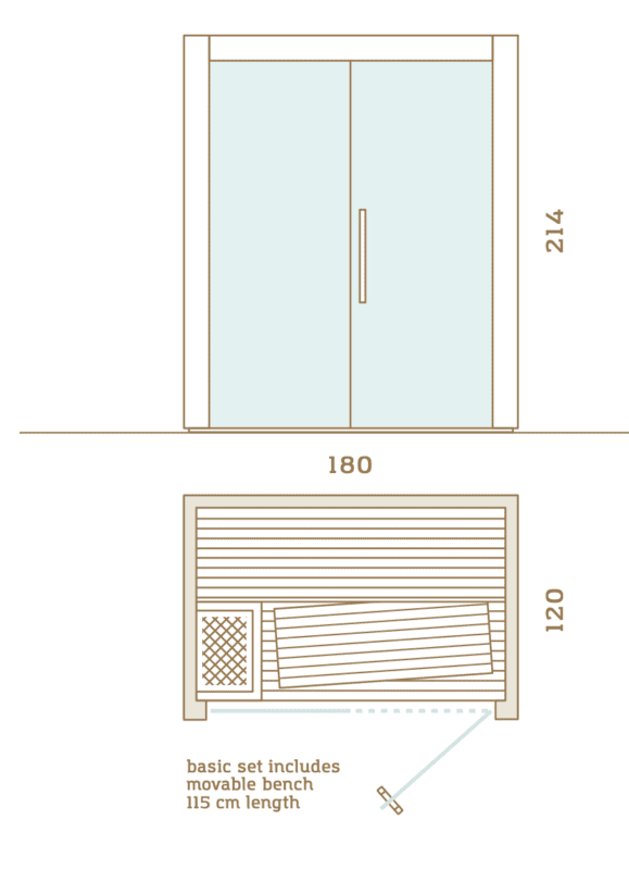 120x180 48x71 Auroom Nativa Indoor Sauna Kit Dimensions